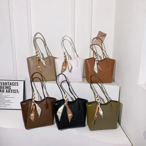 Lychee-pattern High Quality PU Leather Bucket Bag for Women Fashion Handbag Zipper Large Capacity Shoulder Bags