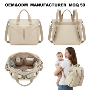 Manufacturer Custom Lightweight Durable Canvas Mommy Backpack Baby Bag with Stroller Straps and Zipper Closure