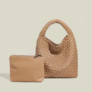 Manufacturer Custom Luxury Designer Braided PU Leather Purses and Handbags for Women Tote Bag with Pouch for Girls