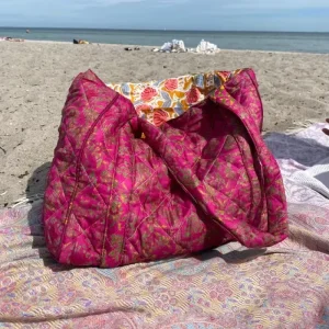 Manufacturer Extra Large Flower Pattern Cotton Tote Bag Handmade Shoulder Bags Hawaii Beach Holiday Bag