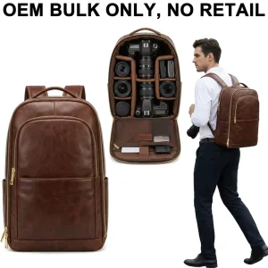 Manufacturer OEM Durable Pu Leather Padded SLR DSLR Lens Drones Camera Photo Bag Large Capacity Photography Backpack for Shoots