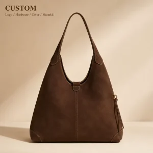 Manufacturer Private Label Large Shoulder Bag Genuine Soft Suede Slouchy Ladies Triangle Hobo Bag for Daily Carry and Commuting