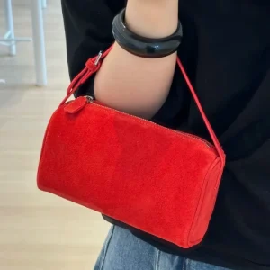 Matte Cowhide Autumn winter Premium Genuine Leather Women’s Minimalist Textured Zipper Barrel shaped Underarm Clutch