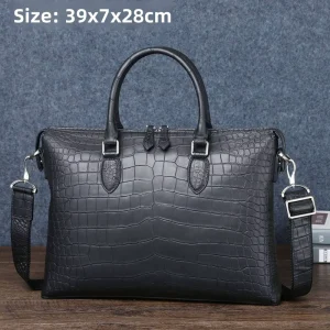Matte Crocodile Pattern Genuine Leather Men’s Briefcase Shoulder & Crossbody Business Travel Laptop Bag Durable