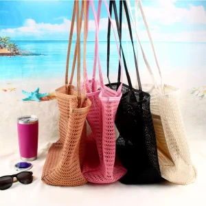 Medium Capacity Personalized Beach Tote Bag Zippered Pocket Large Mesh Vacation Bag for Mother’s Day Gifts Bachelorette Custom