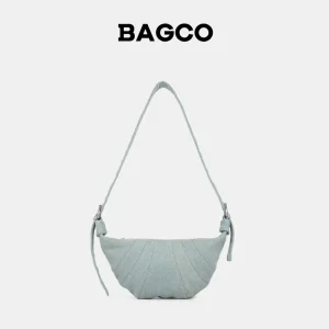 Medium Denim Underarm Bag for Women Light Blue Fabric Shoulder Hobo Bag with Zipper