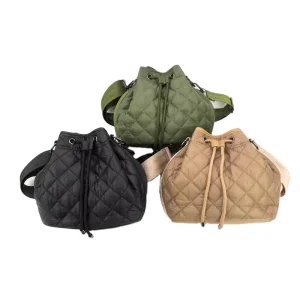 Medium Puffer Crossbody Bag For Women Handbag Bucket Bag Purse With Drawstring Lightweight Soft Bag