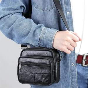 Men Genuine Leather Small Messenger Shoulder Satchel Phone Pouch Belt Fanny Waist Bag Pack Leather Crossbody Bag