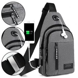 Men USB Charging Travel Outdoors Sports Sling Bag Men