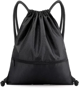 Men and Women’s Gym Drawstring Bag with Zip Pocket Waterproof Polyester Swim Bag Drawstring Back Sack