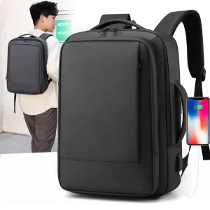 Men’s 15.6 Inch PU Laptop Backpack Fashionable Commute Work Zipper Closure Stylish Computer Backpack