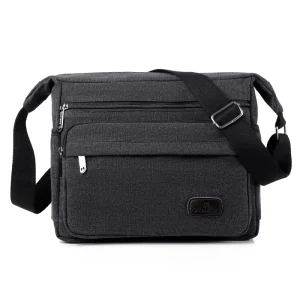 Men’s Casual Simple Crossbody Messenger Bag Canvas Zipper Closure Waterproof Portable Multi-layer Storage Polyester Lining