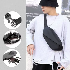 Men’s Casual Travel Sports Waist Bag Custom Logo Waterproof Nylon Fanny Pack Polyester Zipper Closure Letter Crossbody Chest Bag