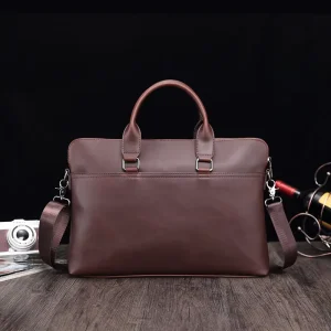 Men’s Classic Design Vintage Vegan Leather Briefcase Messenger Bag PU Leather Zipper Closure Waterproof Work Bag