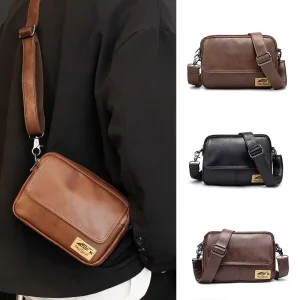 Men’s Crossbody Bag Letter Design PU Leather Messenger Bag Waterproof Business Shoulder Bag for Men Travel Handbags