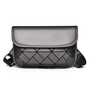 Men’s Fashionable PU Shoulder Sling Bag Rhombus Pattern Waterproof Laser Messenger Bag for Men