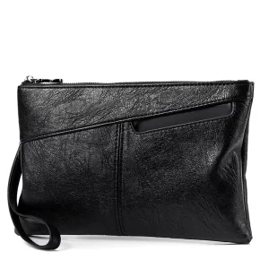 Men’s Genuine Leather Clutch Bag Business Casual Handbag Large Capacity Envelope Design Waterproof Polyester Lining