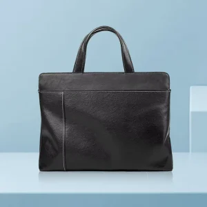 Men’s Genuine Leather Soft Briefcase Satchel Stitching Polyester Lining Urban Simplicity No Closure Large Capacity