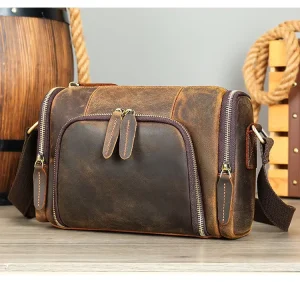Men’s Genuine Leather Vintage Messenger Bag with Crossbody Shoulder Strap Waterproof & Durable for Business Use All Seasons