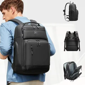 Men’s Large Capacity Travel Bag Waterproof School Bookbag Laptop Backpack Anti-theft Feature Polyester Zipper