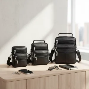 Men’s Messenger Bags Genuine Leather Strap Custom Logo Zipper Online Retailer’s Customizable Purse