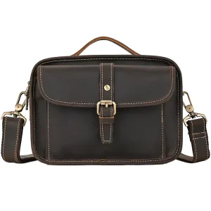Men’s Retro Crazy Horse Genuine Leather Messenger Bag New Trendy Single Shoulder Square Handbag Zipper Closure Fashion Style