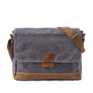 Men’s Retro Crossbody Simple Shoulder Bag Casual Waterproof Waxed Canvas Cowhide Messenger Bag