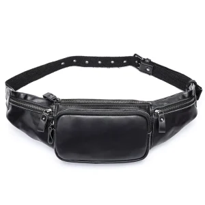 Men’s Vintage Genuine Leather Waterproof Cover Closure Outdoor Waist Chest Belt Bag Fanny Pack Bum Bag