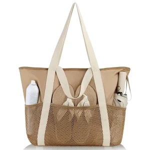 Mesh Beach Bag Large Waterproof Beach Tote Bag with Zipper Oversized Foldable Lightweight Family Swim Bag Vacation
