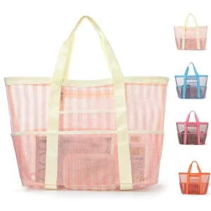 Mesh Beach Bag for Women with Zipper Pocket Large Beach Tote Waterproof Sand Proof for Toys Pool Swim Bag Beach Accessories