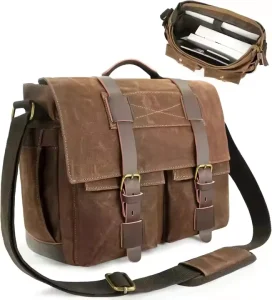 Messenger Bag for Men 15.6 Inch Laptop Vintage Canvas Satchel Waterproof Durable Briefcase for School Work