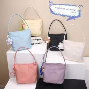 Middle Size Korean-style Mucu Souvenir Nylon Tote Bag Magnetic Button Closure Embroidered Bucket-style Womens Bag Polyester