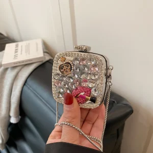 Mini Bags for Women Fashion Acrylic Chain Diamond Clutch Purse Trendy Ladies Party Girls Evening Bags