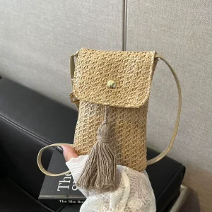 Mini Fashion Multi layer Woven Waist Strap Women Casual Cell Phone Bag Straw Cross-body Bag Handbag Tote Bag