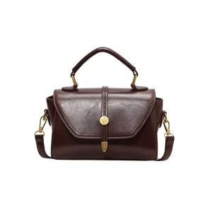 Mini Satchel Bag Gold Hardware Smooth Zipper Adjustable Strap PU Leather Daily Commute Handbag