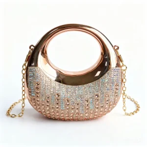 Mini Sparkling Moon Metallic Evening Bag for Women Party Clutch with Rhinestones