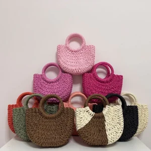 Mini Straw Bag Hand woven Women Summer Retro Beach Tote Shoulder Bag Crossbody Travel Beach Bag