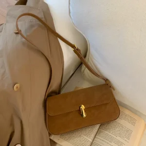 Minimalist Brown Suede Fashion Satchel with Adjustable Strap Zipper Closure Polyester Lining Portable for Daily Use