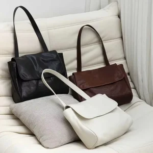 Minimalist Flap Design Top Handle Adjustable Strap Versatile Tote Satchel Handbag Daily Women’s Structured Leather Shoulder Bag