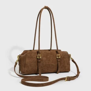 Minimalist Handbag Classic Vintage Suede Leather Handbag Women Shoulder Bag with Adjustable Strap
