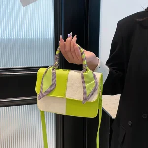 Minimalist Luxury Square Satchel Bag Women Summer New Turn Lock Top Handle Handbag Shoulder Crossbody Commute Bag