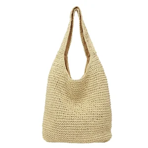 Minimalist Paper Straw Tote Large Woven Shoulder Bag Eco Friendly Shopper for Women Spacious Boho Beach Bag