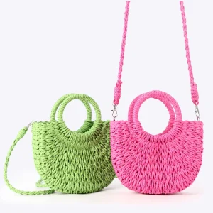 Minimalist Semi circular Straw Bag Zip Polyester Beach Seaside Getaways Everyday Casual Wear Versatile