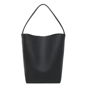 Modern Black Bucket Bag with Sleek Single Shoulder Strap Open Style Fashionable Daily Commute or Outings Accessory