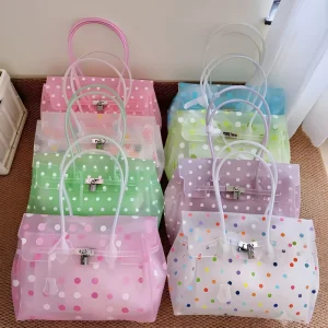 Modern Classic Large Capacity Water Resistant Jelly Bag Summer Tote Bag Transparent Underarm Bag Polka Dots Handbag