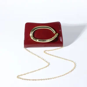 Modern Patent PU Leather Women Small Purse Evening Clutch Oval Metal Top Handle Crossbody Chain Bag for Wedding Prom
