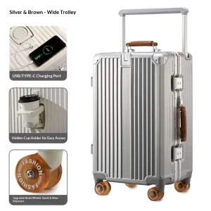 Modern Student Carry-On Suitcase with TSA Combination Lock Aluminum Frame Large Capacity 20-Inch Trolley Handle