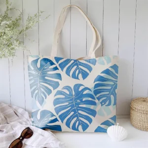 Monstera Leaf Waterproof Tote Bag Canvas For Beach And Pool