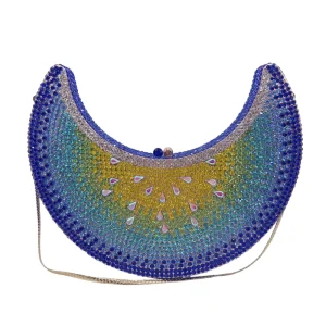 Moon Shaped Diamond Evening Bags Women Luxury Designer Watermelon Slice Rhinestone Metallic Handbags Wedding Party Sac