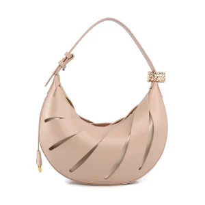 Moon Shaped Hollow Out Shoulder Bag PU Woven Women’s Handbag Classic Brown Single Shoulder Purse for Versatile